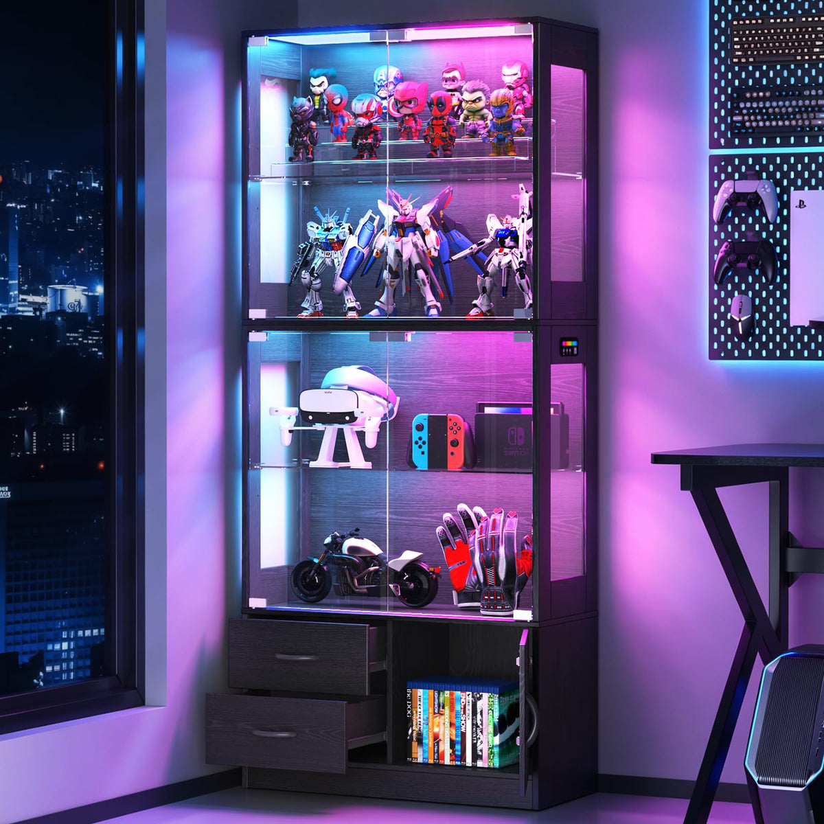 RGB Glass Display Cabinet with Storage