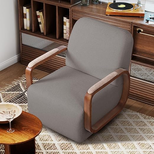 Swivel Accent Chair with Solid Wood Base