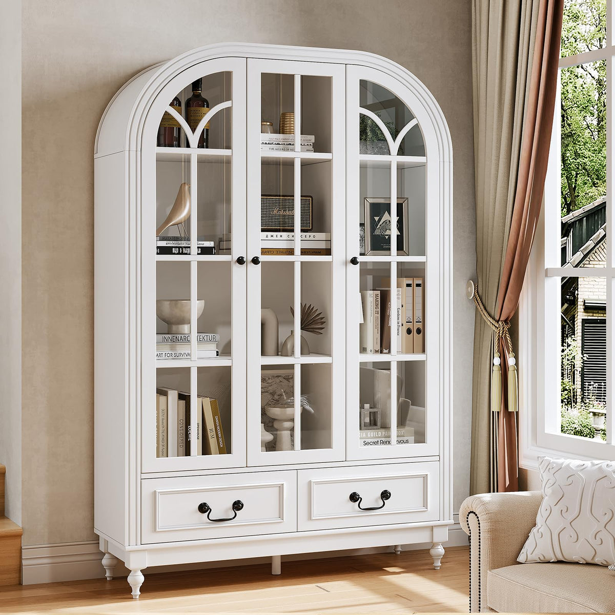 LIVAUVEAD 67" Tall Arched Kitchen Pantry, Large Farmhouse Storage Cabinet