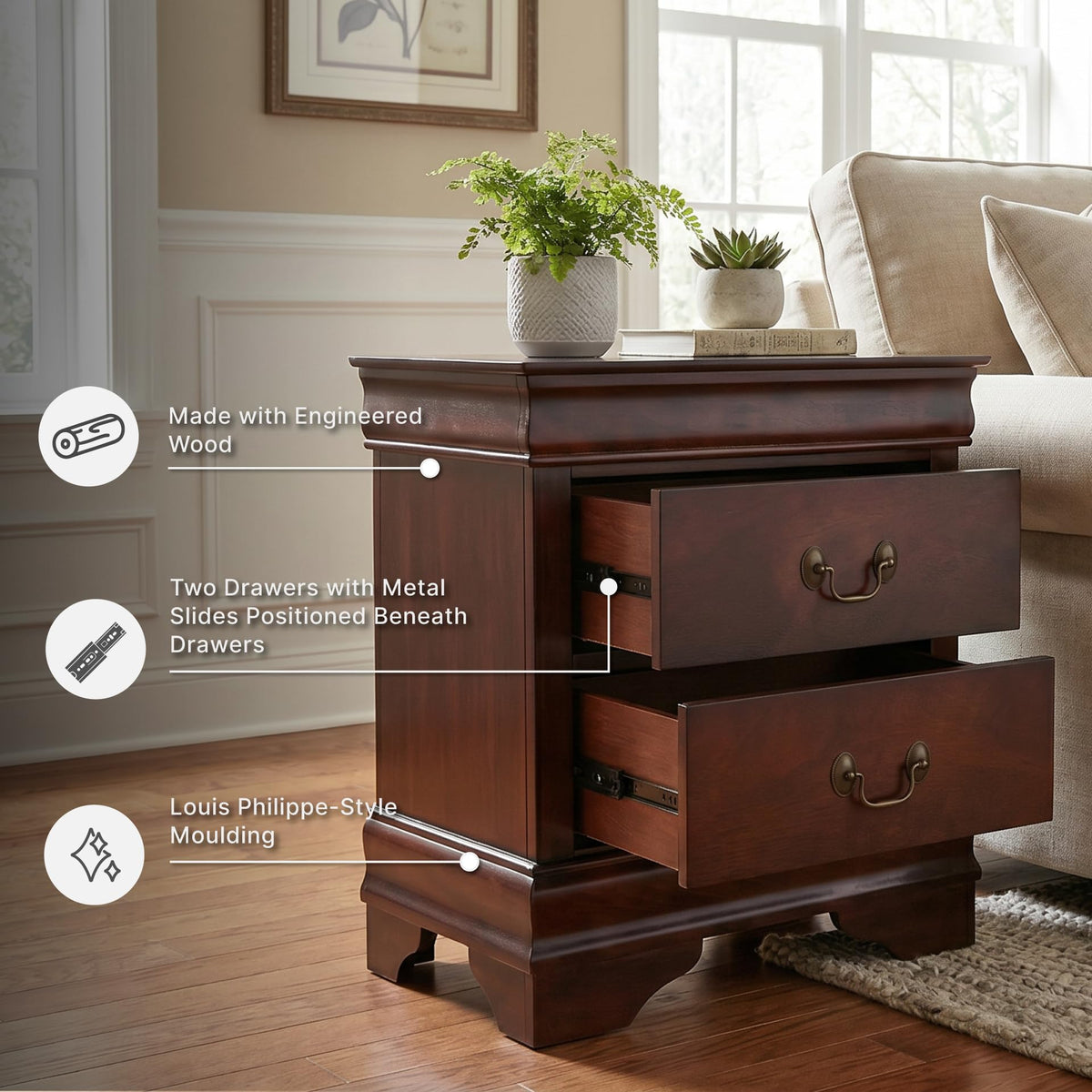 Signature Design by Ashley Alisdair 2 Drawer Nightstand, Reddish Brown