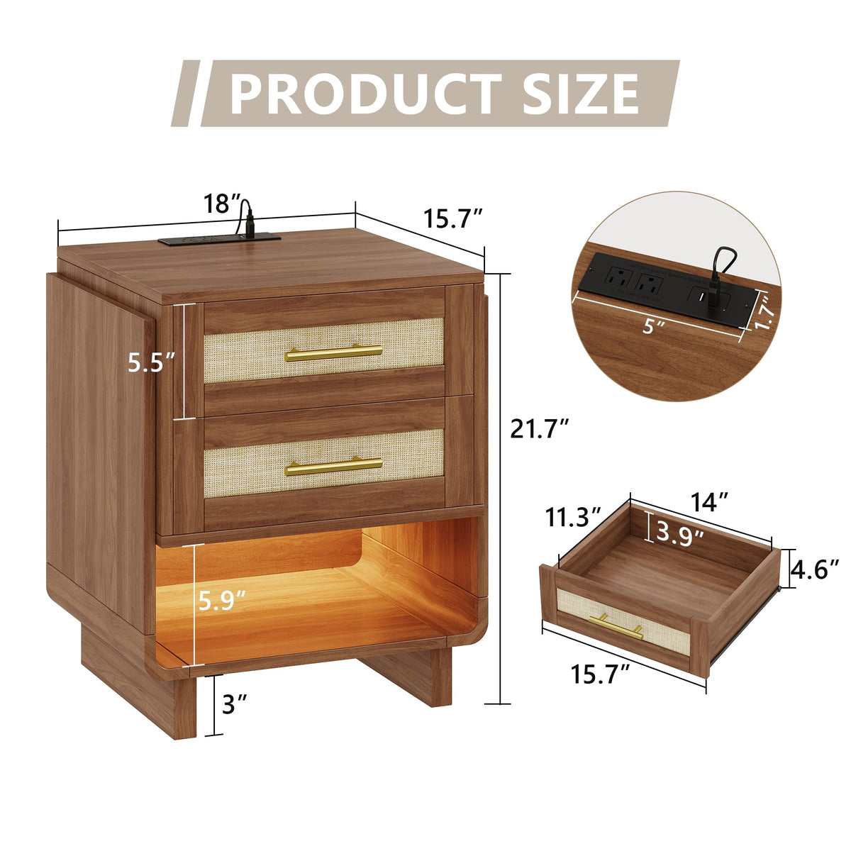 Farmhouse LED Charging Nightstand