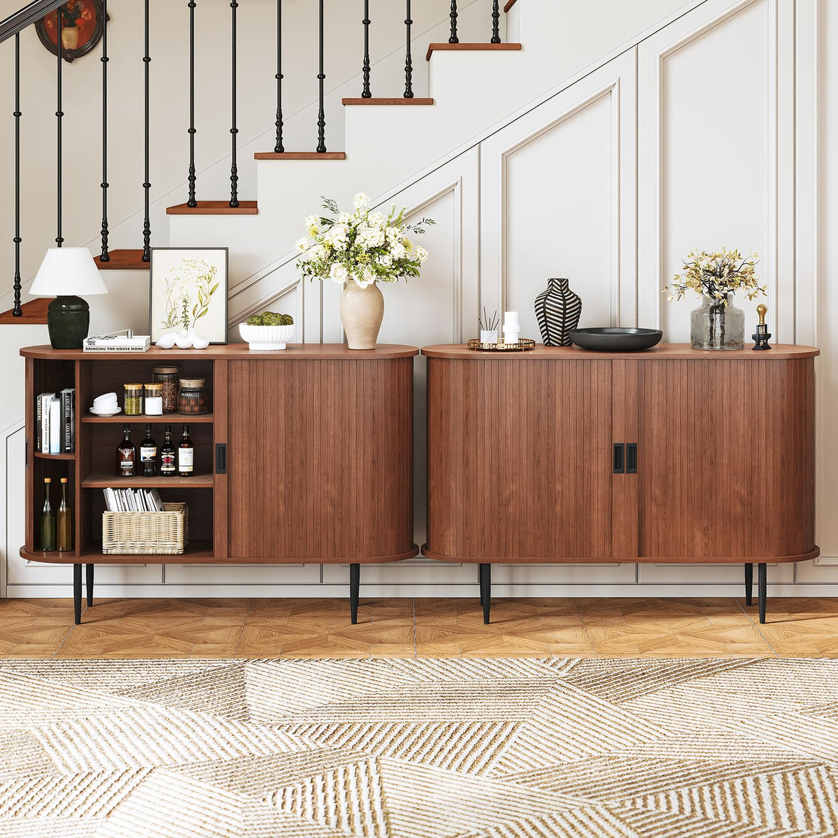 48" Fluted Sideboard Buffet Cabinet with Sliding Door