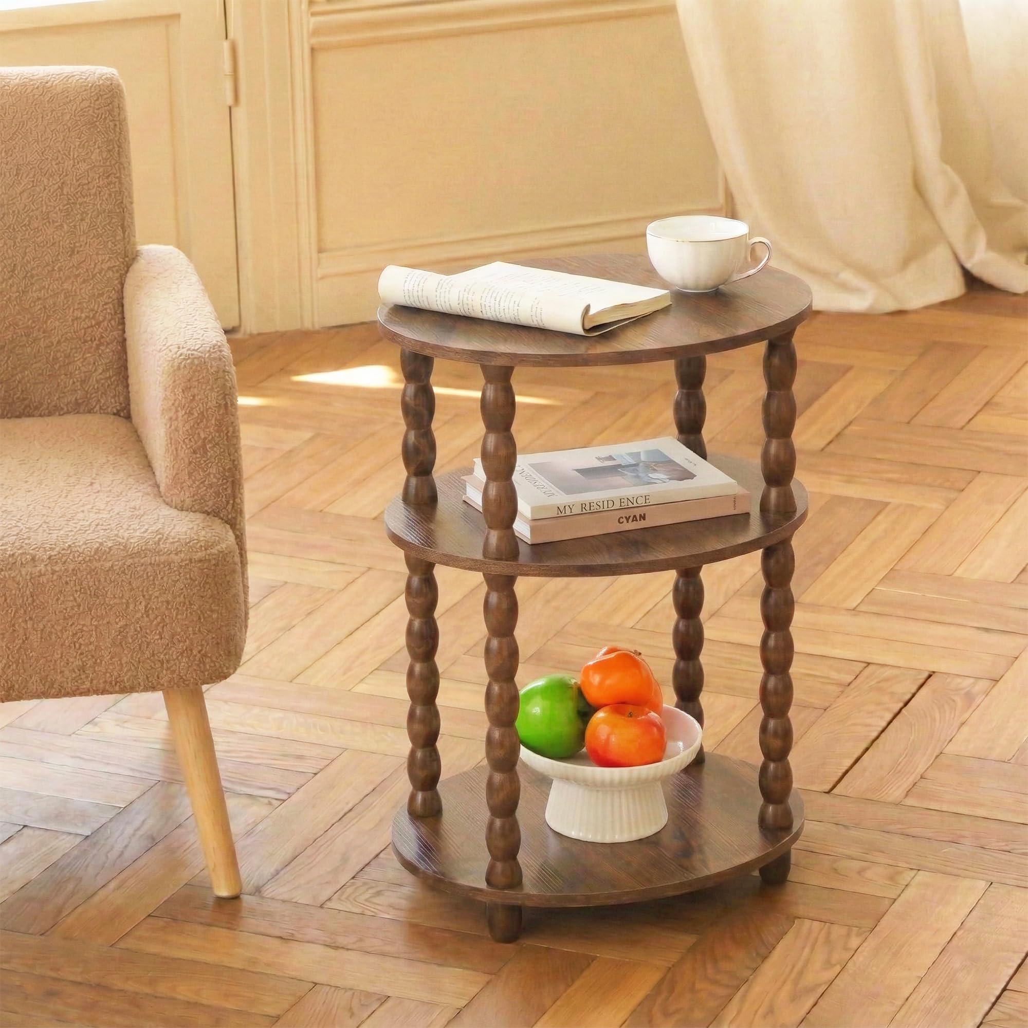 3-Tier Side Table with Storage Shelves
