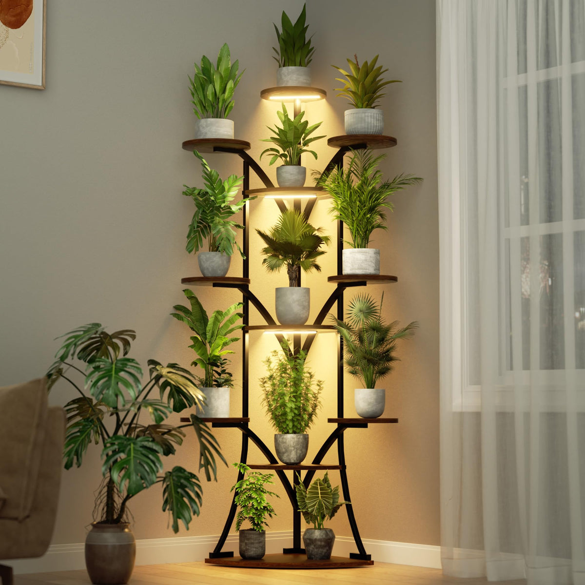 11-Tier Corner Plant Stand with Grow Lights