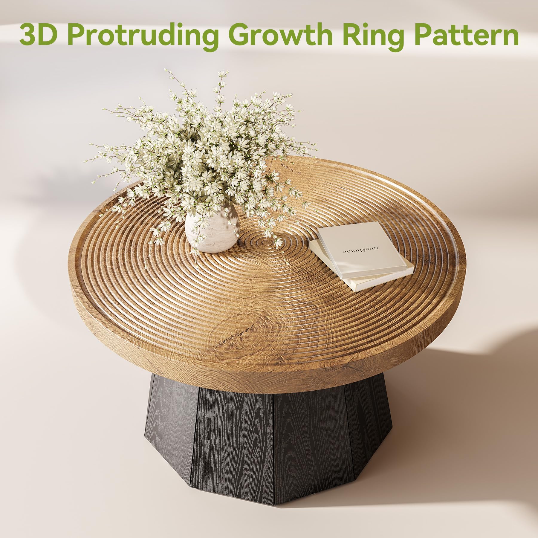 LITTLE TREE Round Coffee Table for Living Room, 31.5-Inch Farmhouse Center Table, Modern Circle Wooden Tea Tables for Office, Small Space, Reception, Brown