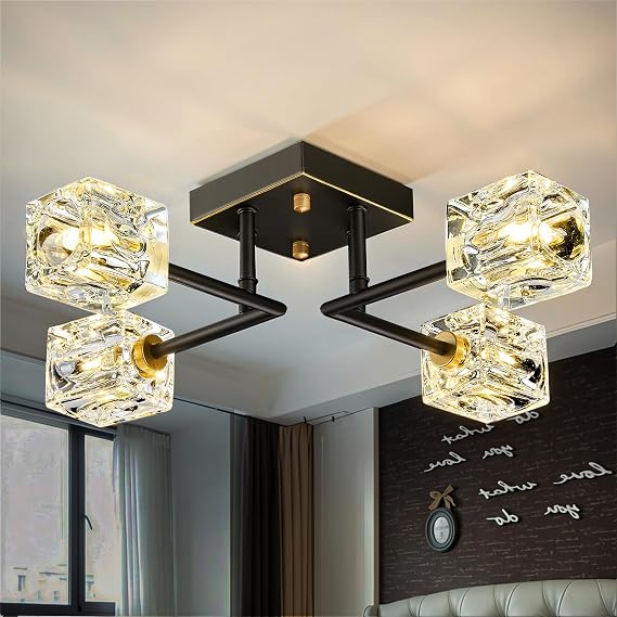 Sputnik Crystal Semi Flush Mount Ceiling Light