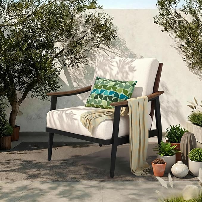 Patio Loveseat Sofa with Wicker Backrest & 6" Cushion