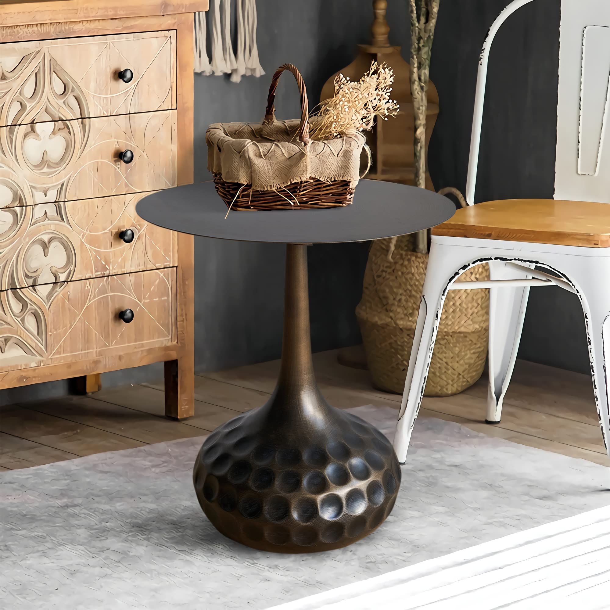 Round Iron Pedestal Accent Table