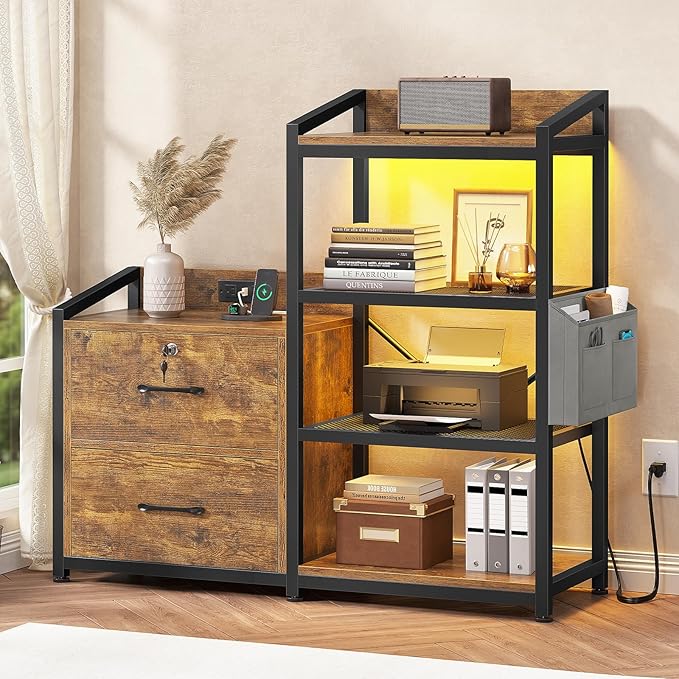 2-Drawer File Cabinet with Power Strip & LED Lights