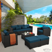 Rattaner Patio Furniture Set 6 Pieces Couch Outdoor Furniture Sofa Set Storage Table Hight Backrest Anti-Slip Cushions and Waterproof Covers, Peacock Blue