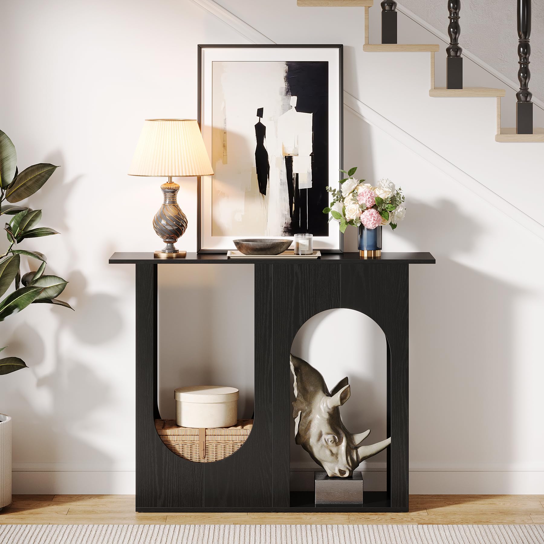Tribesigns Black Entryway Table, 39.4'' Narrow Console Table with Arched Design, Modern Foyer Table for Entryway, Hallway, Easy Assembly