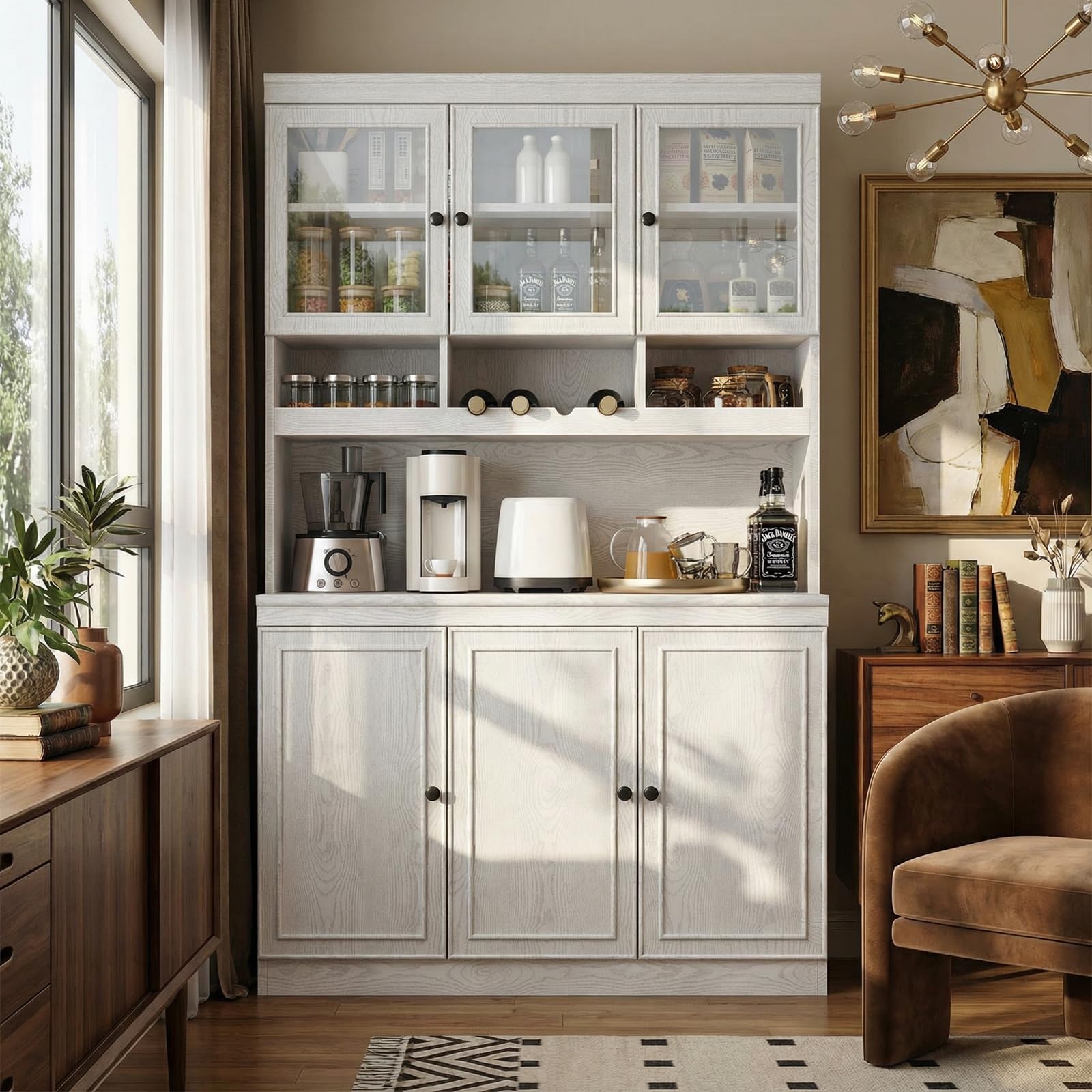 China Cabinet with Glass Doors & Microwave Stand