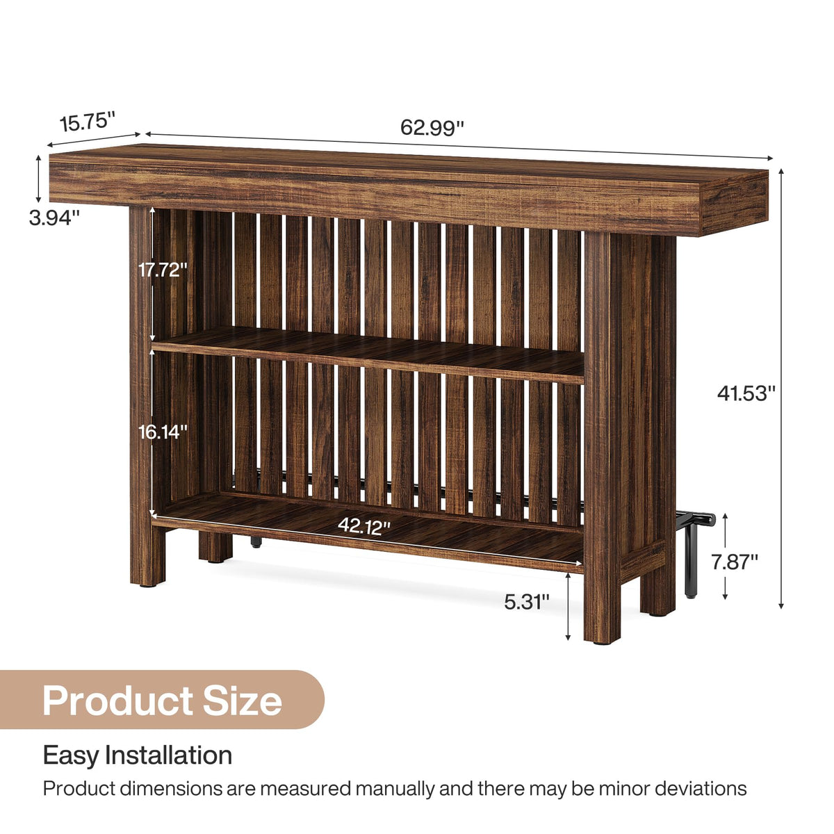 Rustic Brown Bar Table with Storage
