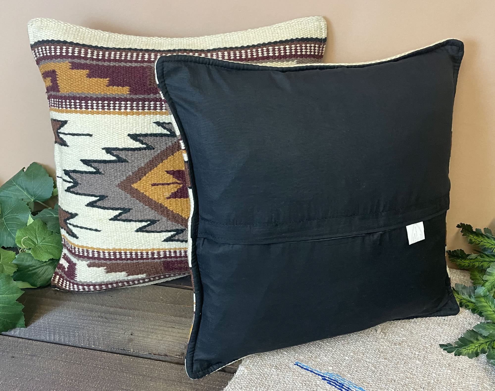 Mission Del Rey Southwestern Wool Throw Pillow Covers 18x18 - (Pair) 2 Hand Woven Western Pattern for Native American Style and Rustic Cabin Decor (Cheyenne)