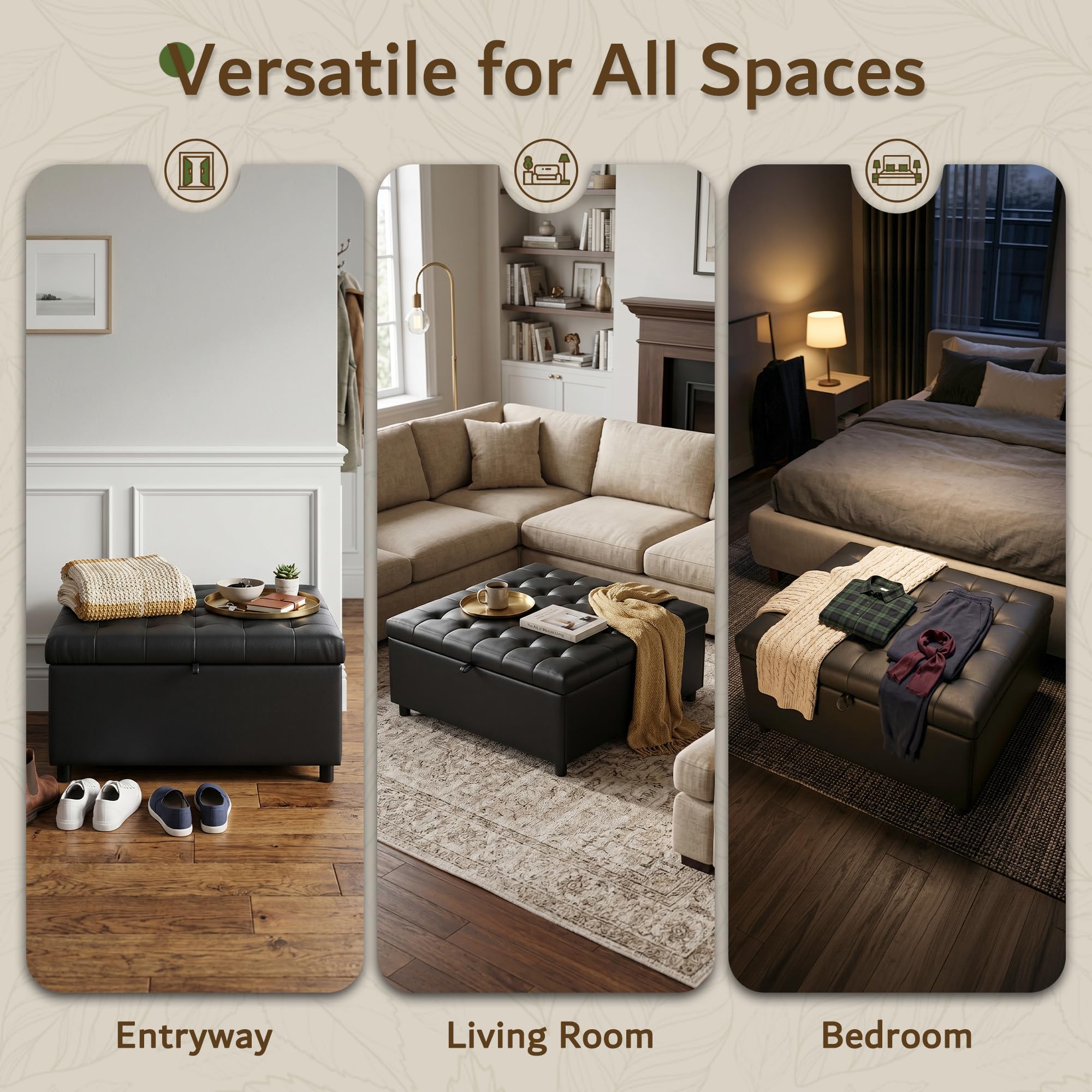 Large Square Lift-Top Storage Ottoman with Faux Leather