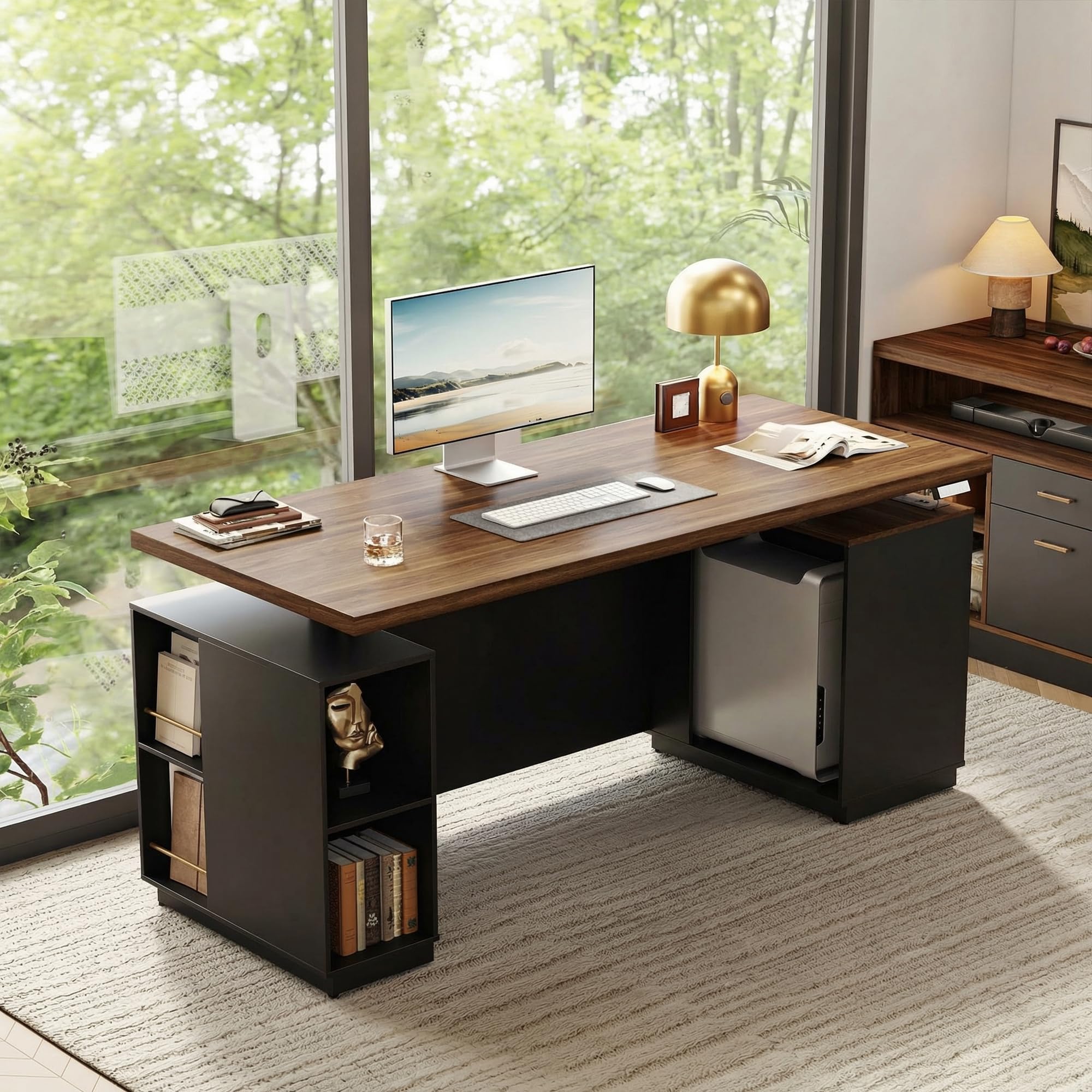 71" Electric Standing Desk with Privacy Panel & Charging Station
