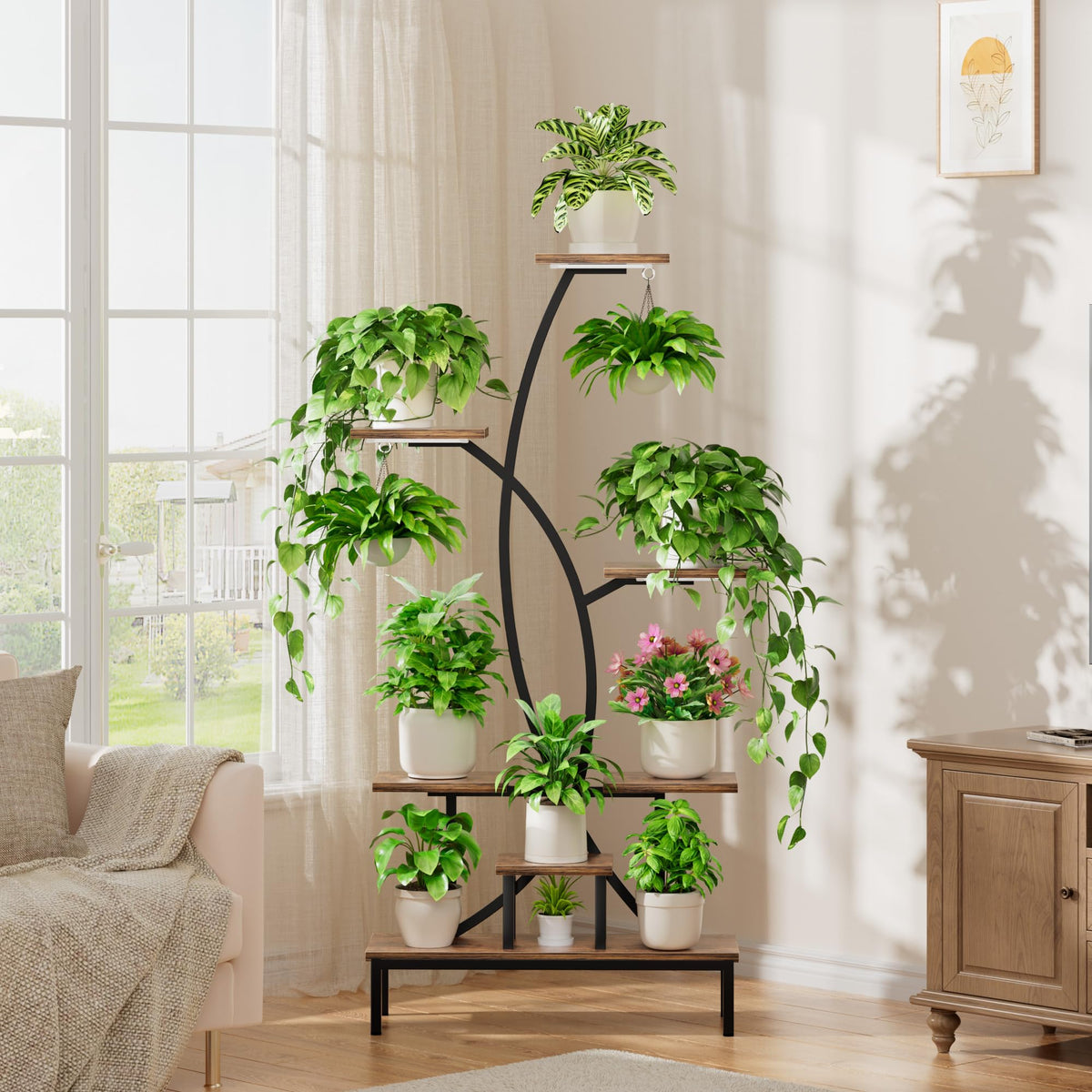 JUSTOGO Plant Stand Indoor with Grow Lights - Tall Indoor Plant Shelf