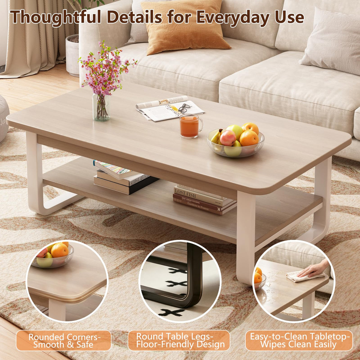 Rectangular Coffee Table with Storage