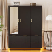 Large Wardrobe Closet with Mirror, LED Lights & Drawers