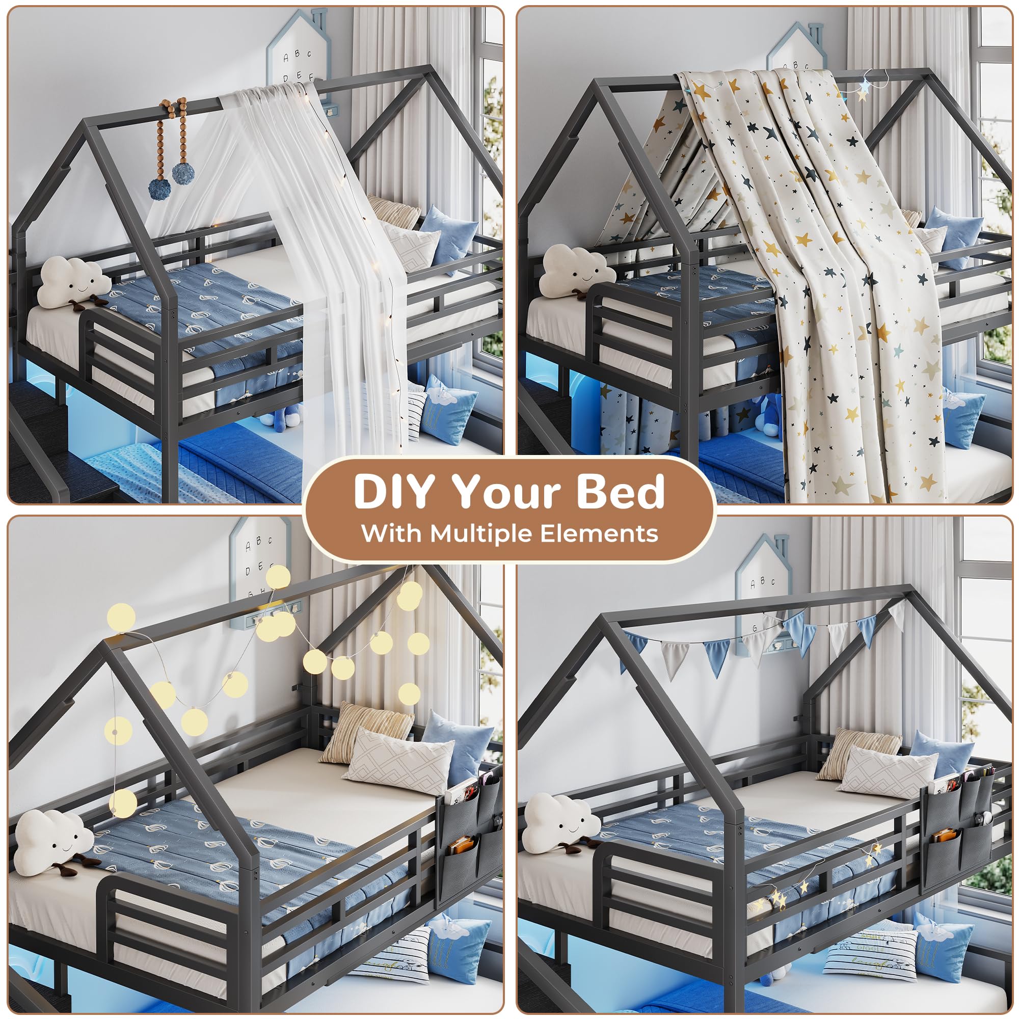 Twin Over Twin Bunk Bed with Storage Staircase & LED Lights