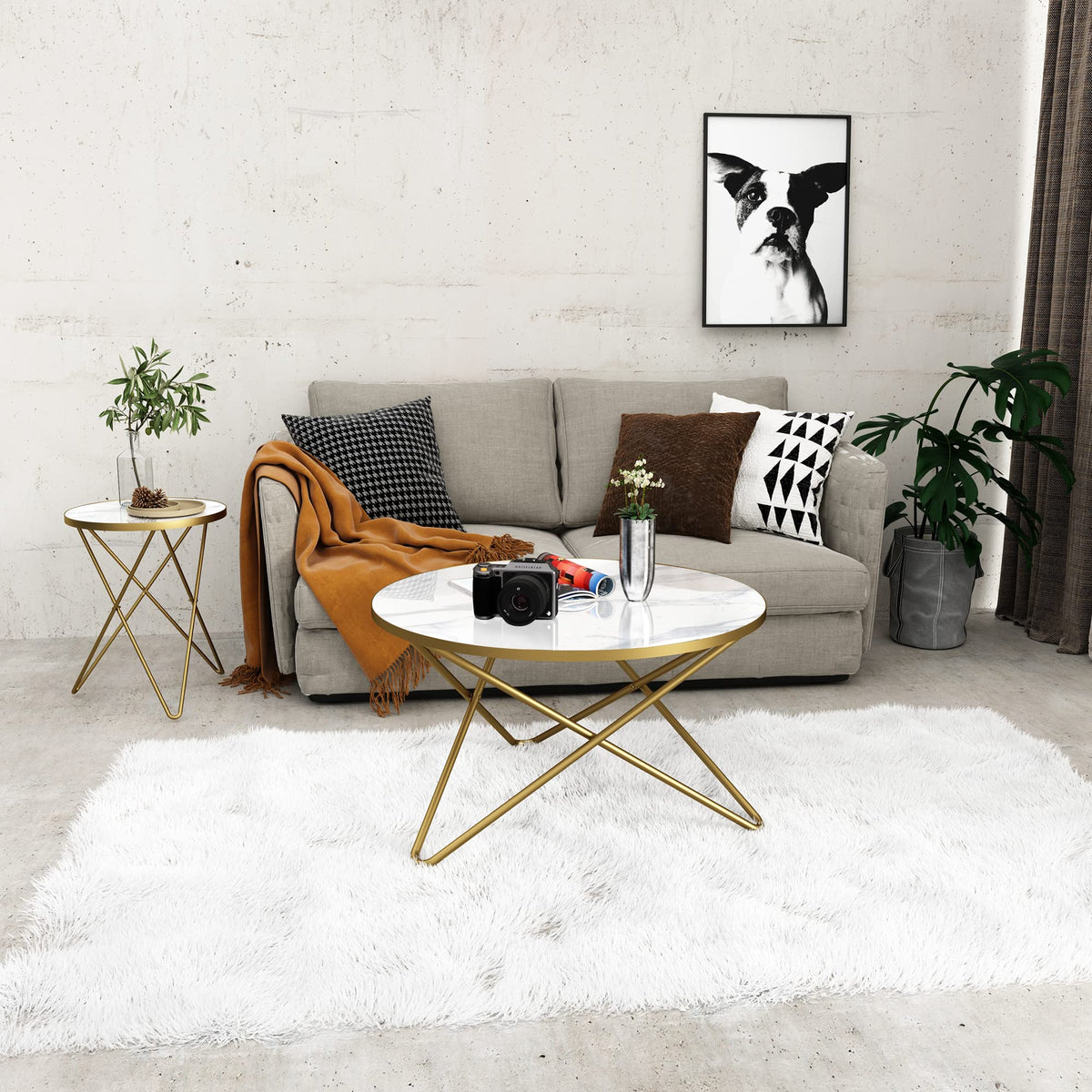 Round Faux Marble Coffee Table
