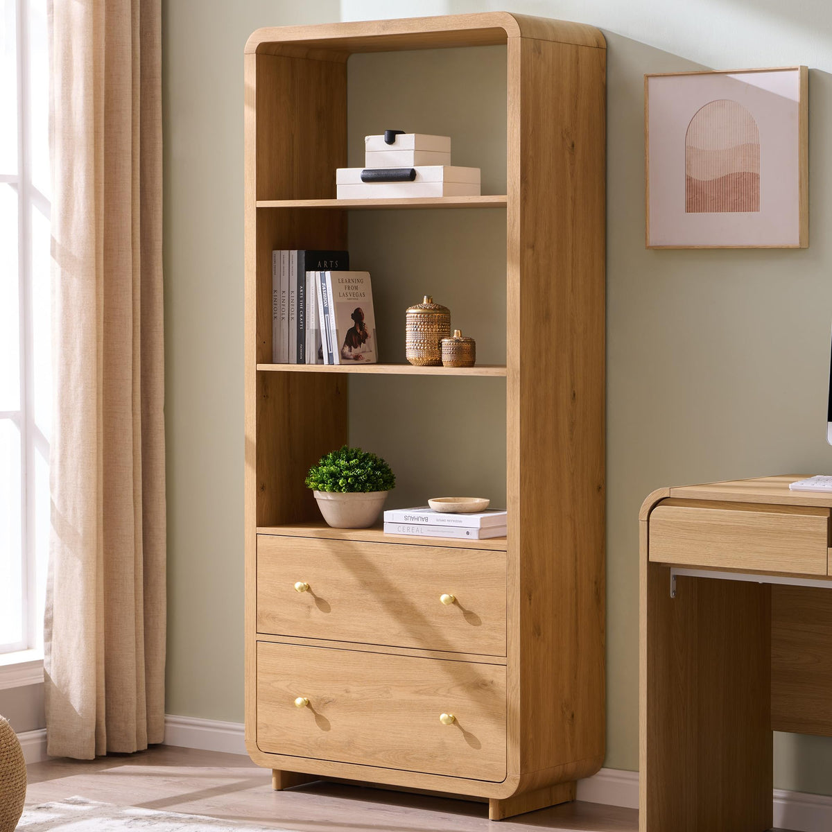 Curved Bookcase with Drawers