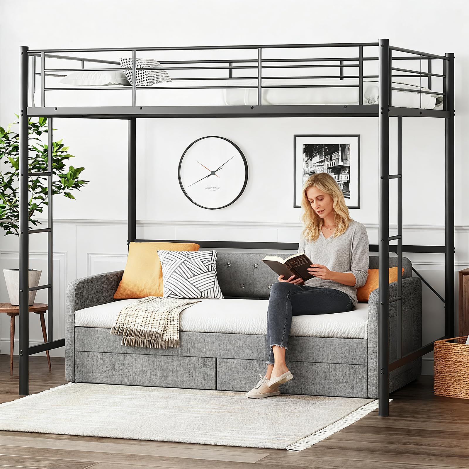 VINGLI Twin Size Daybed with 2 Storage Drawers and Pockets, Chenille Fabric with Diamond Buttons, Upholstered Comfy Sleeper Couch Sofa Bed for Living Room, Movie Room, Bedroom, Gray