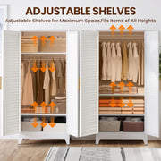 Metal Armoire Wardrobe Closet, 71" Clothing Storage Cabinets with Adjustable Hanging Rod, Louvered Doors, 2 Side Hooks & 2 Adjustable Shelves - Closet Cabinet for Bedroom, Laundry Room, Cloak Room