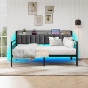 Twin Metal Daybed Frame with Charging Station & LED Light