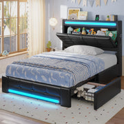 Platform Bed Frame with Storage Headboard & LED Lights