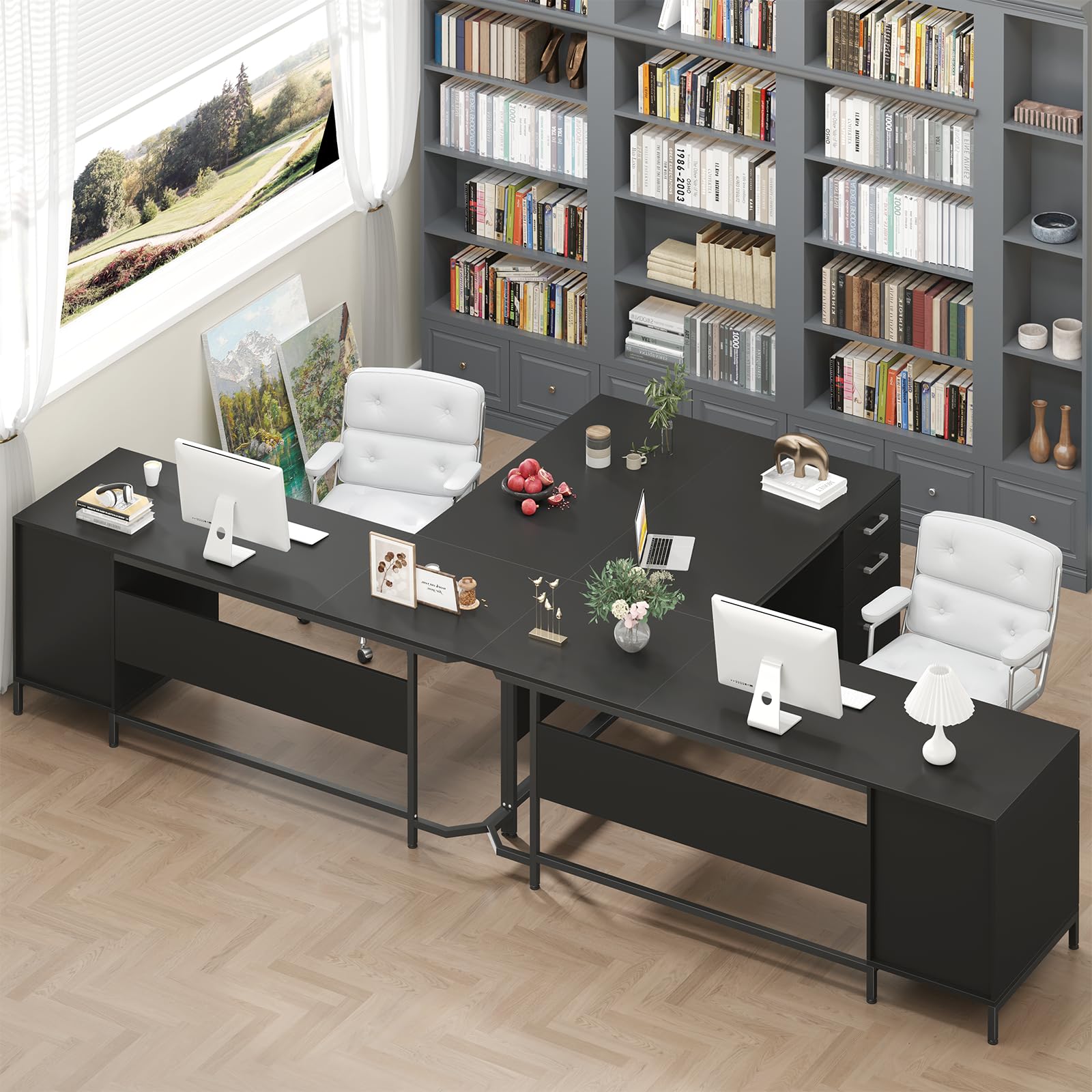 L-Shaped Corner Desk with 6 Drawers