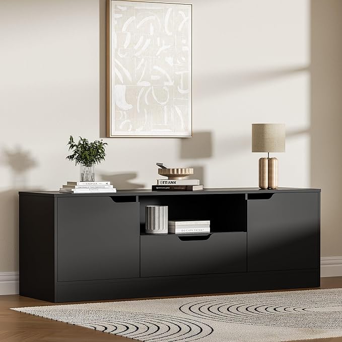 TV Stand with Storage Cabinet, 2 Doors & Drawer – Fits Up to 65"