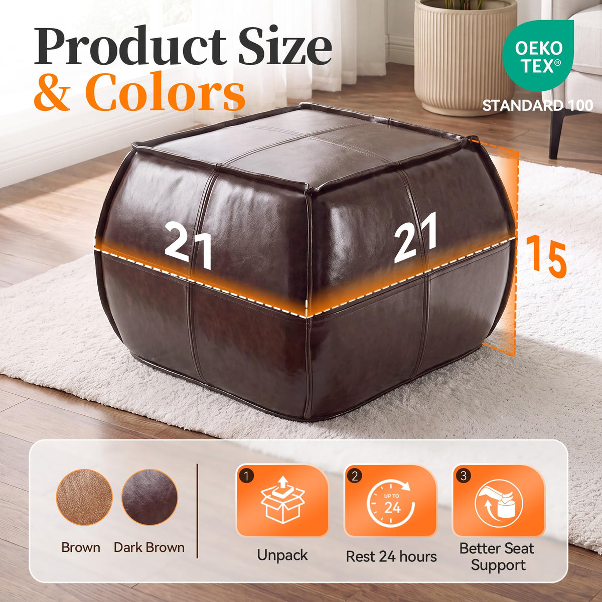 Square PU Leather Pouf Ottoman