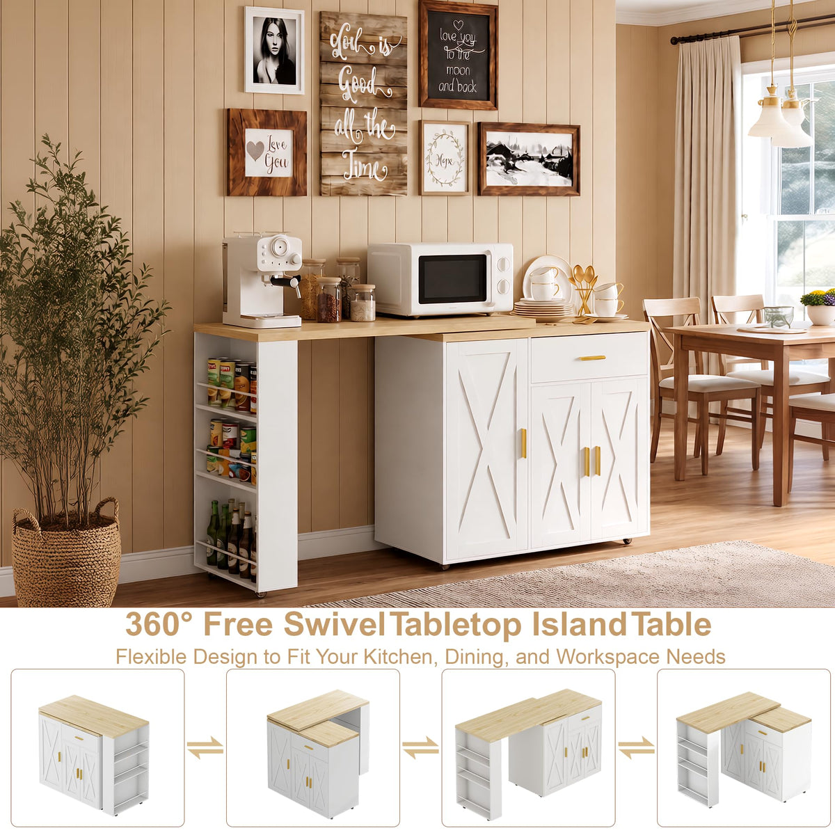Rolling Kitchen Island with Swivel Table