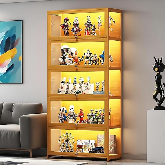 5-Tier Display Cabinet with Acrylic Door & Bamboo Frame