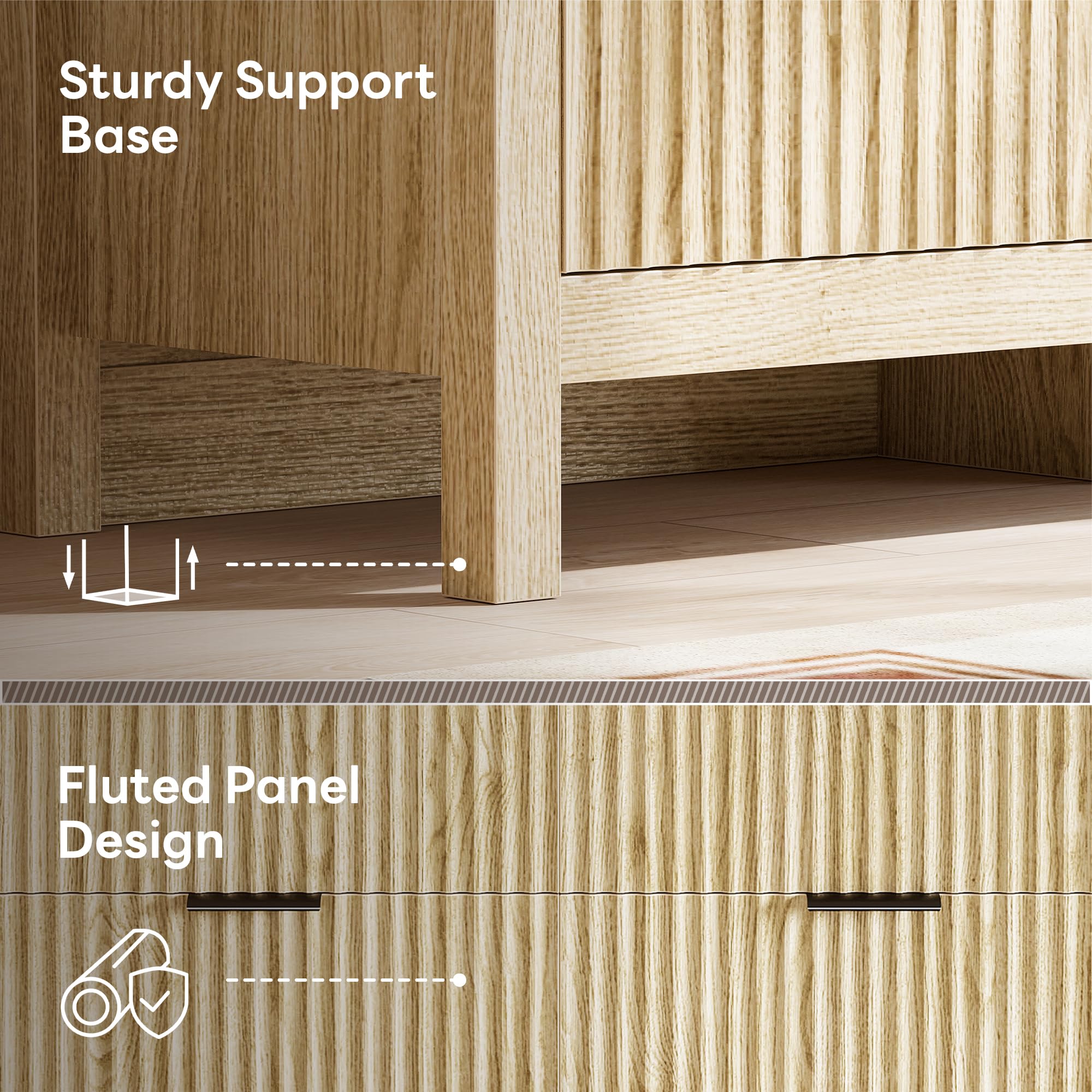 9-Drawer Fluted Dresser with Metal Handles – Natural Oak