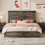 LUXOAK 2 Pcs Bedroom Furniture Sets - Includes 1 X Farmhouse 5 Drawers Dresser, 1X Farmhouse Full Size Bed Frame with 49" Tall Headboard, Wooden Platform Bed with Hidden Metal Bed Frame, Rustic Grey