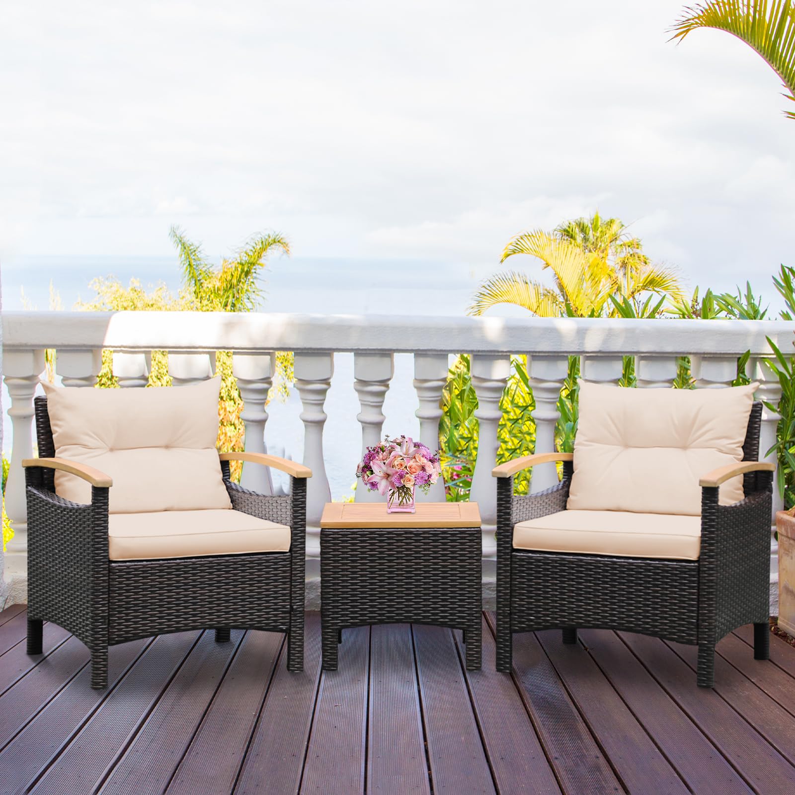 3-Piece Patio Rattan Conversation Set
