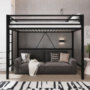 Allewie Metal Loft Bed Twin Size with Guardrail and Ladder,Black
