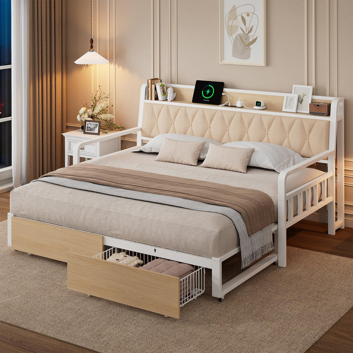 ComfyCorner Twin to King Daybed, Convertible Sofa Bed with Trundle, White