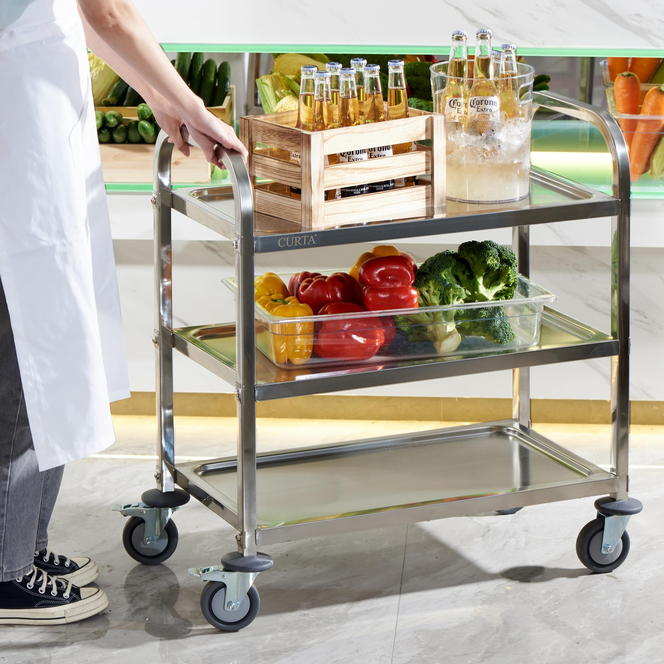 3-Tier Stainless Steel Utility Cart with Locking Casters