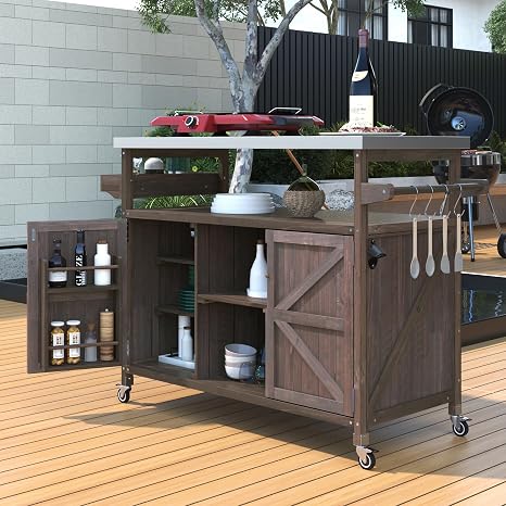 Outdoor Rolling Grill Cart with Storage Cabinet