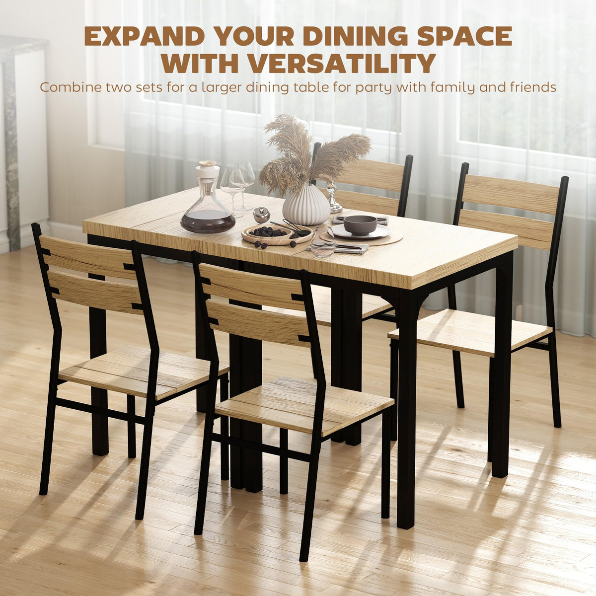 HOMCOM Dining Table Set for 2, Dining Room Set, 3 Piece, Light Wood Grain