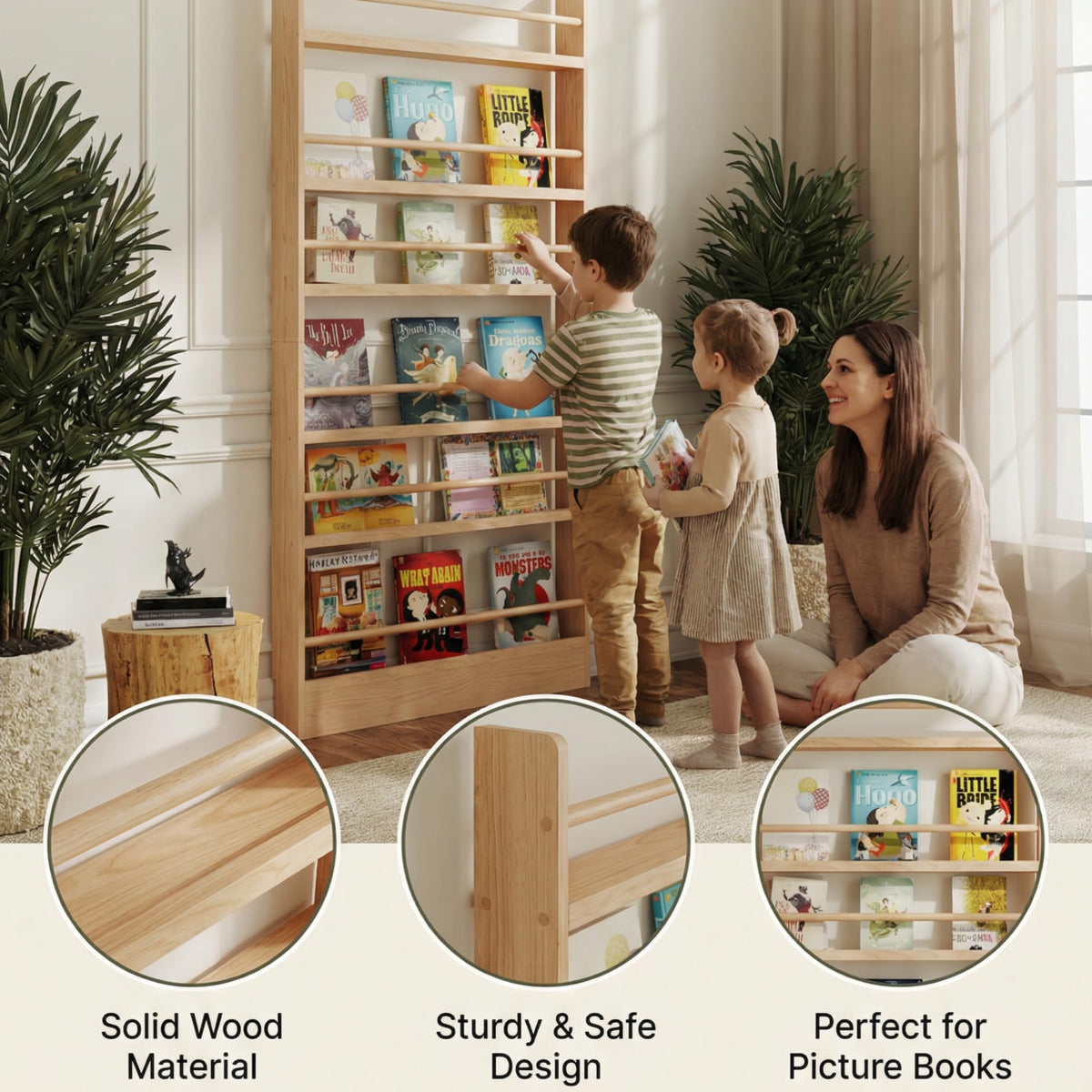 Baveke 6 Tier Behind The Door Bookshelf, Natural