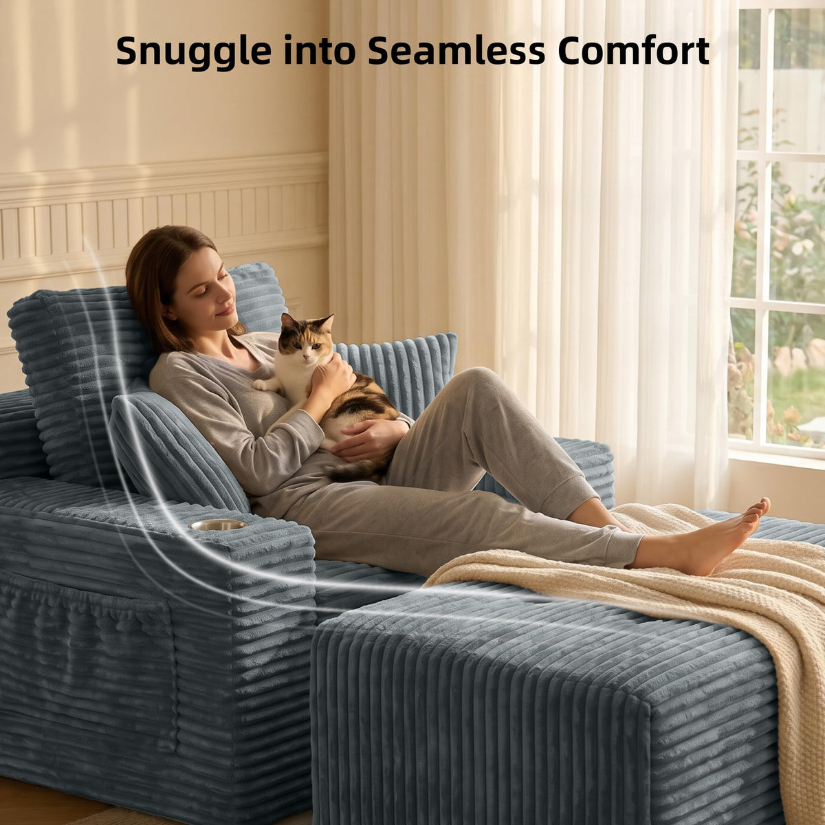 SOULYIZY 66" Oversized Boneless Chaise Lounge Chair with Ottoman Indoor