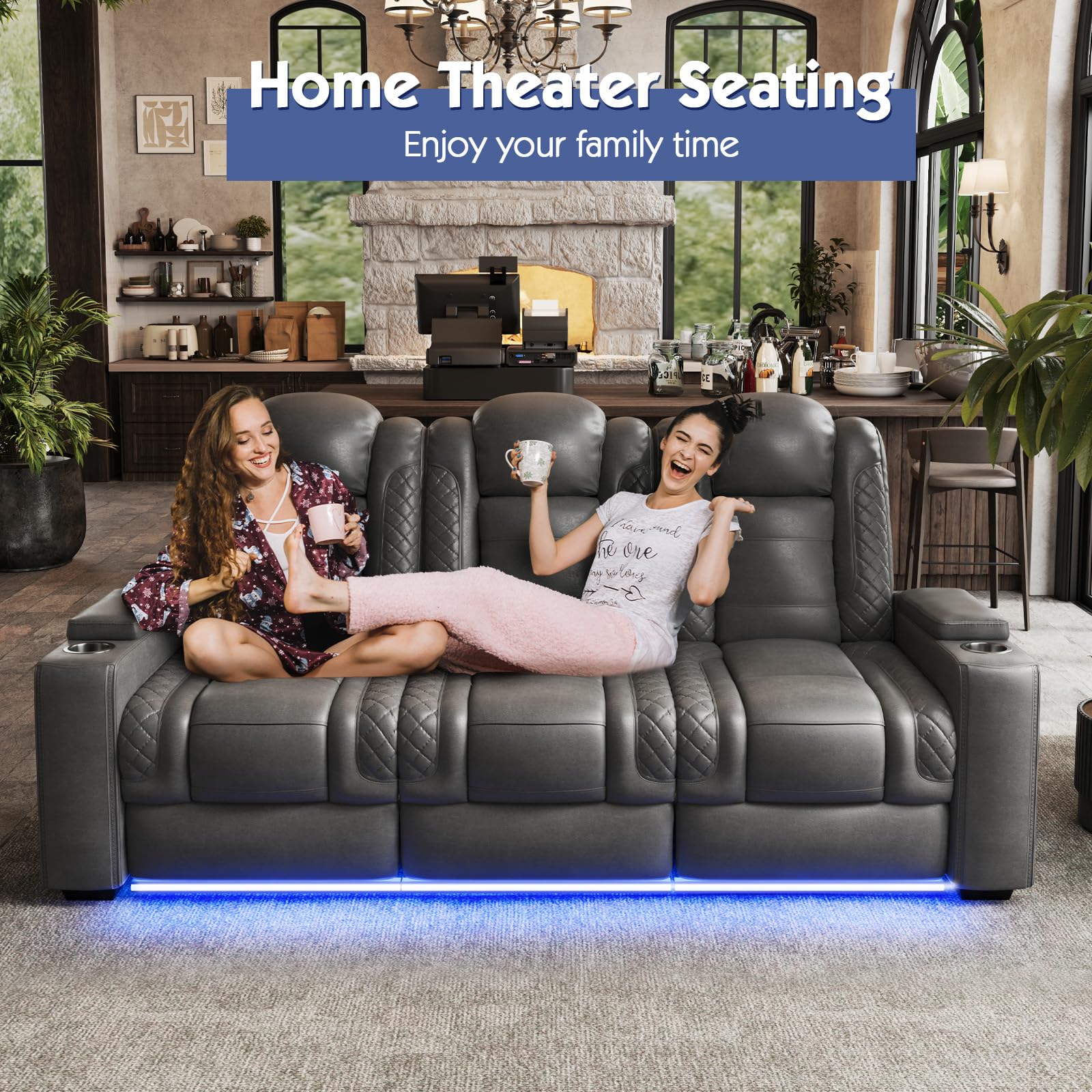 3-Seat Power Recliner Sofa with Wireless Charging & Tray Table