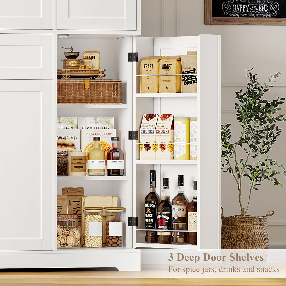HOSTACK 68" Tall Kitchen Pantry Storage Cabinet with Doors & Shelves, White
