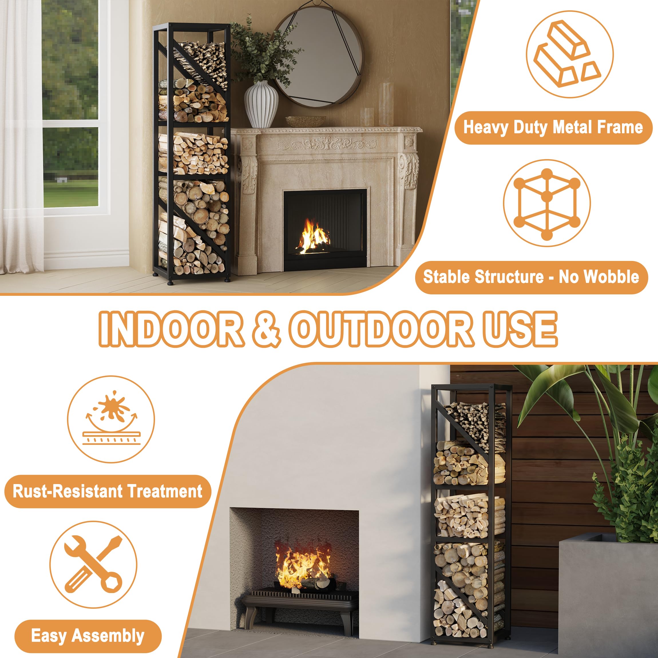 5-Tier Firewood Rack with Adjustable Pads