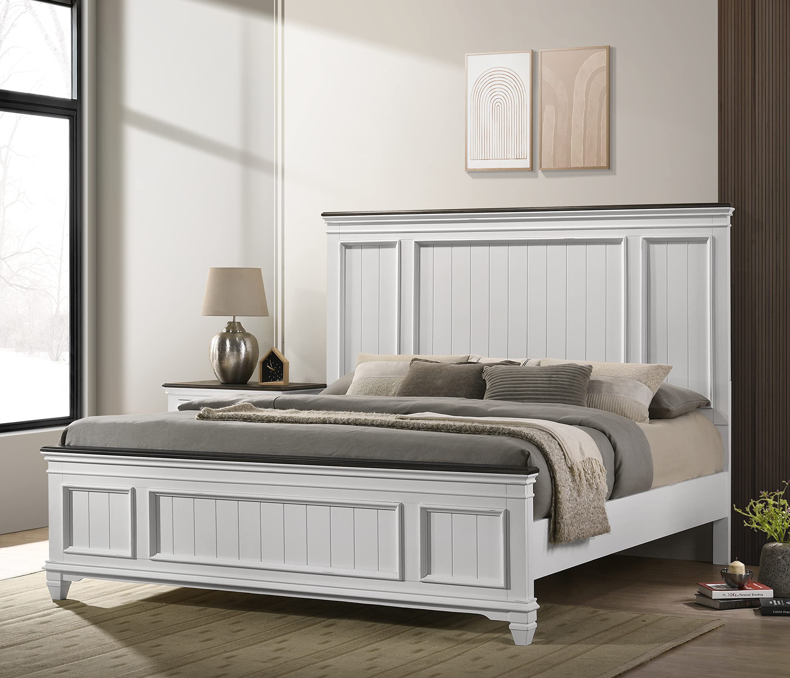 Farmhouse Bedroom Set – Bed, Dresser, Mirror & 2 Nightstands