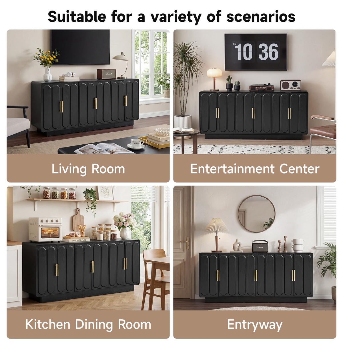 XUZENEST Sideboard Buffet Cabinet with Storage, 63" Arched Storage Cabinet
